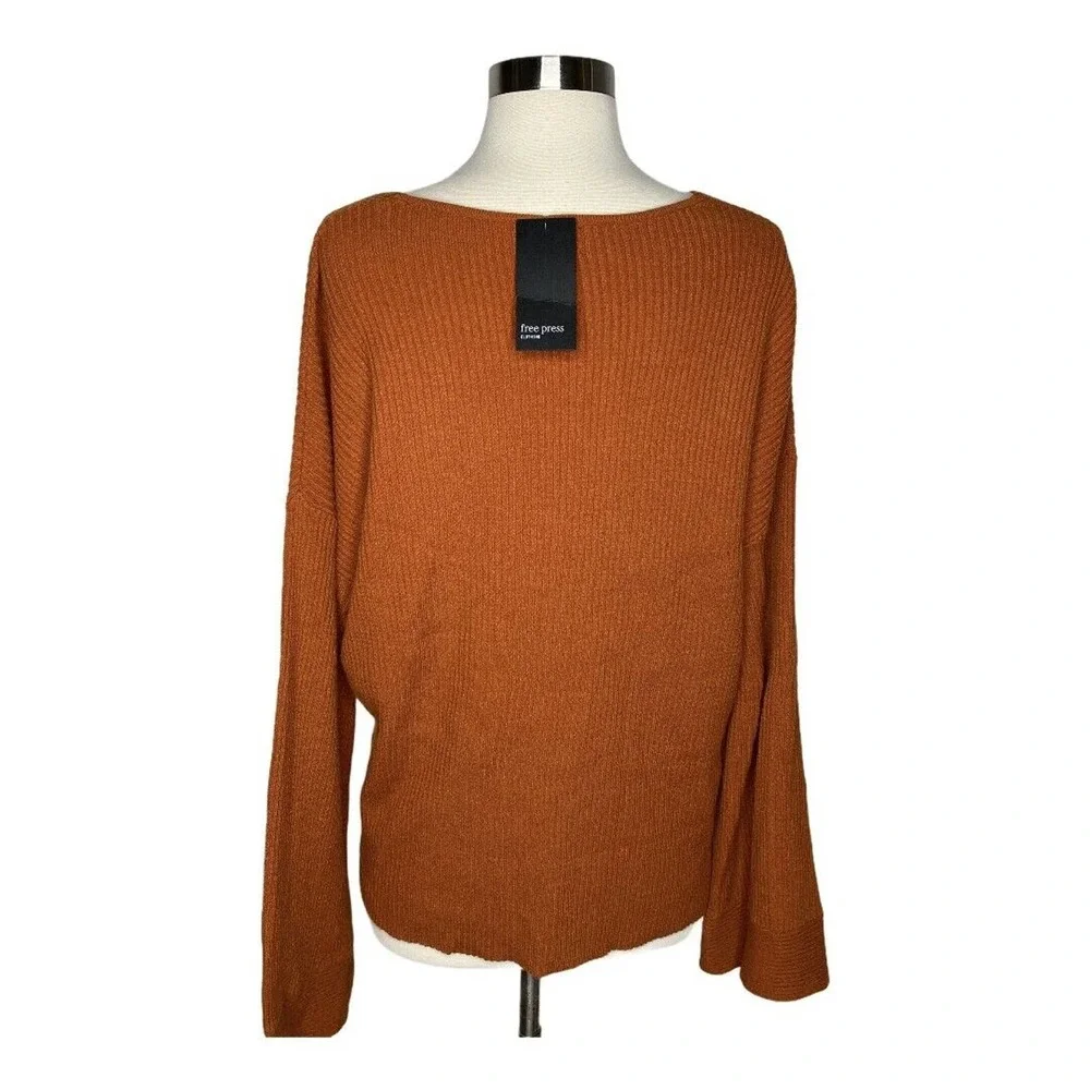 Free Press V-Neck Ribbed Sweater Rust Umber - Picture 2 of 4